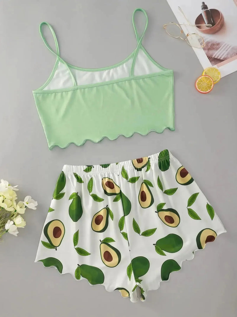 Pijama Feminino Abacate - Conjunto Top Cropped e Shorts Fresquinho LooseFit | Tecido Super Macio e Confortável