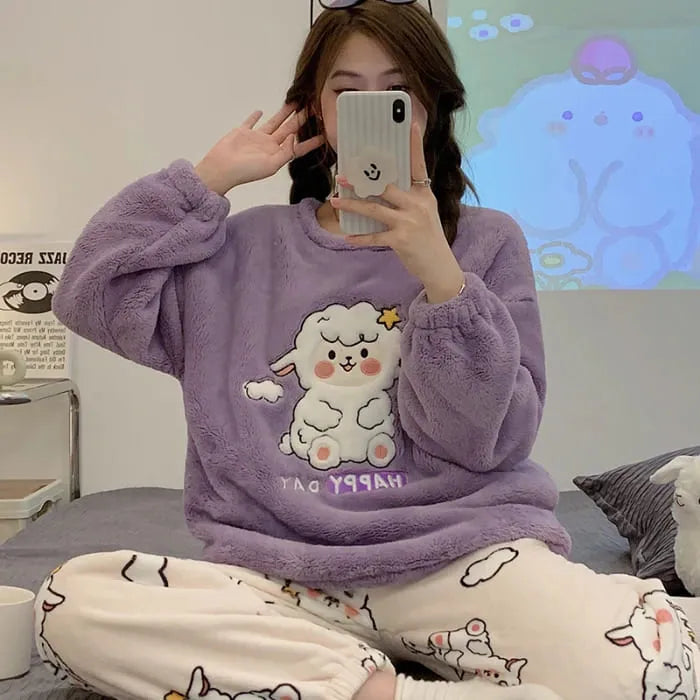 Pijama Feminino Peluciado Cutee - Conjunto Com Calça e Moletom Em Pelúcia Plush | Quentinho, Macio e Super Confortável
