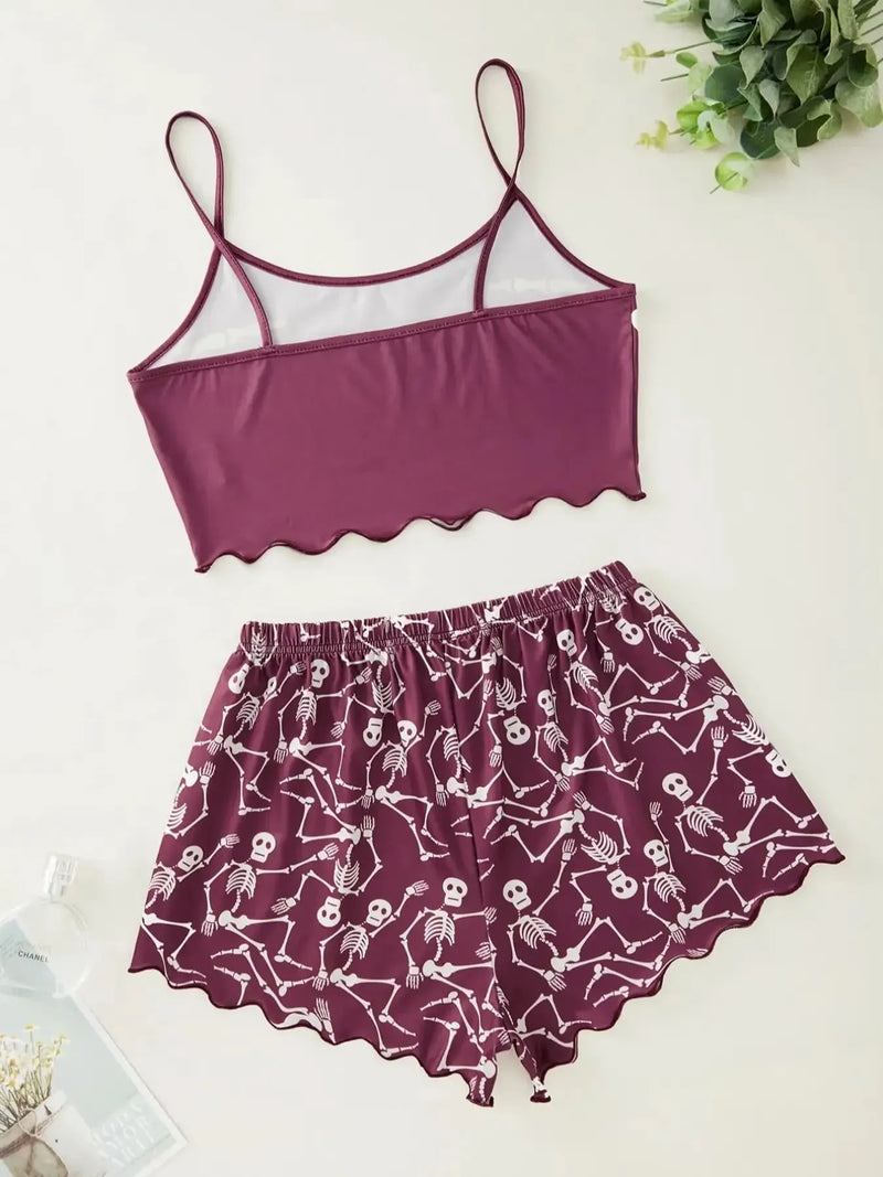 Pijama Feminino SkeletonLove - Conjunto Top Cropped e Shorts Fresquinho LooseFit | Tecido Super Macio e Confortável