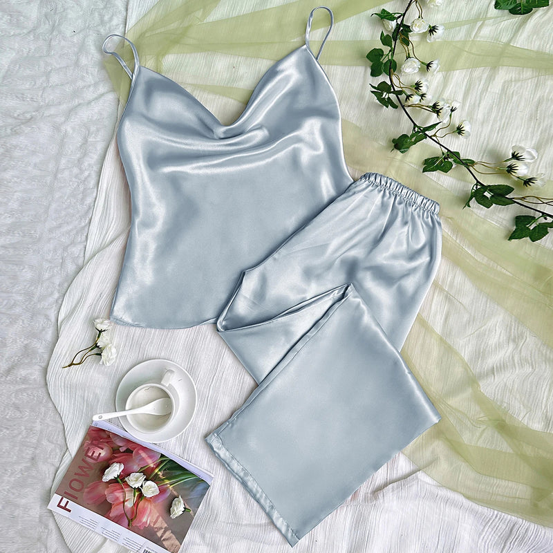 Pijama Feminino Luxury - Conjunto Calça e Camisa Em Seda Gelo Premium | Toque De Seda Super Confortável