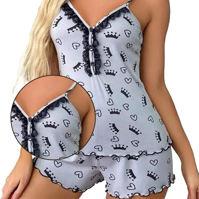 Pijama Feminino Cozy Love - Conjunto BabyDoll e Shorts Fresquinho Toque De Seda | Tecido Super Macio e Confortável