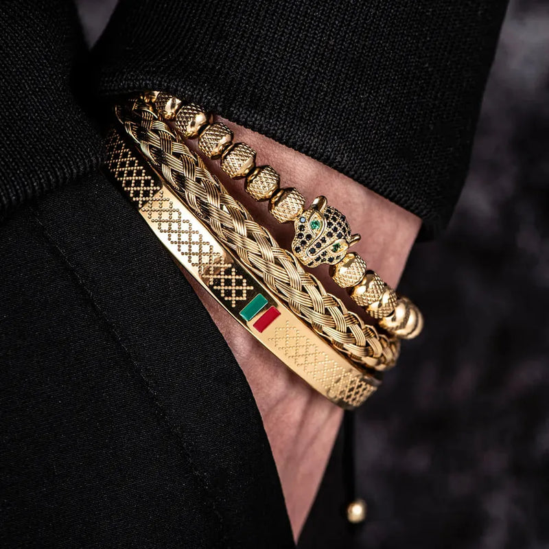Pulseira LEOPARD ELEGANCE - Joia em Aço Inoxidável Banhada em Ouro e Prata