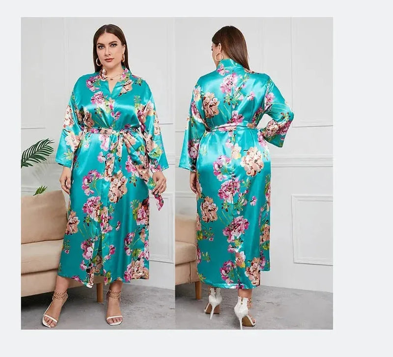Pijama Feminino CozyChic Roupão Quimono Plus Size Em Cetim Premium Com Decote V | Toque De Seda Confortável