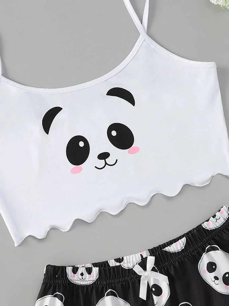 Pijama Feminino Panda - Conjunto Top Cropped e Shorts Fresquinho LooseFit | Tecido Super Macio e Confortável