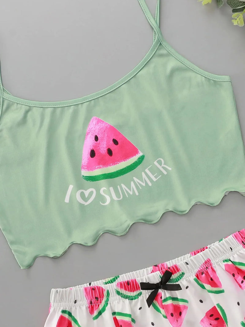 Pijama Feminino Melancia - Conjunto Top Cropped e Shorts Fresquinho LooseFit | Tecido Super Macio e Confortável