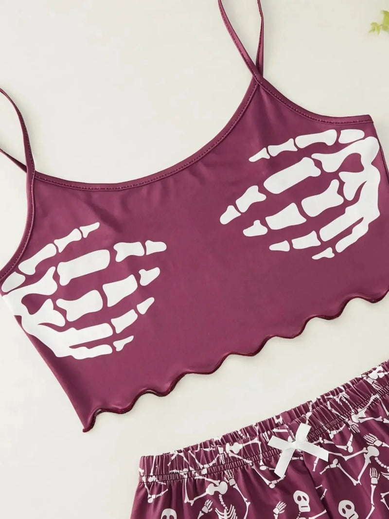Pijama Feminino SkeletonLove - Conjunto Top Cropped e Shorts Fresquinho LooseFit | Tecido Super Macio e Confortável