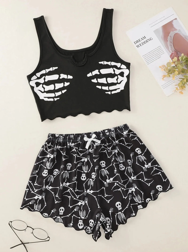 Pijama Feminino Haloween - Conjunto Top Cropped e Shorts Fresquinho LooseFit | Tecido Super Macio e Confortável