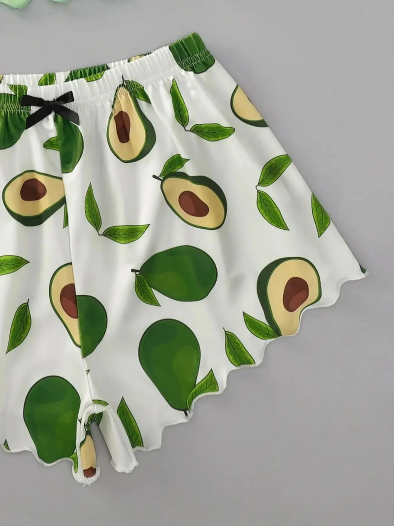 Pijama Feminino Abacate - Conjunto Top Cropped e Shorts Fresquinho LooseFit | Tecido Super Macio e Confortável