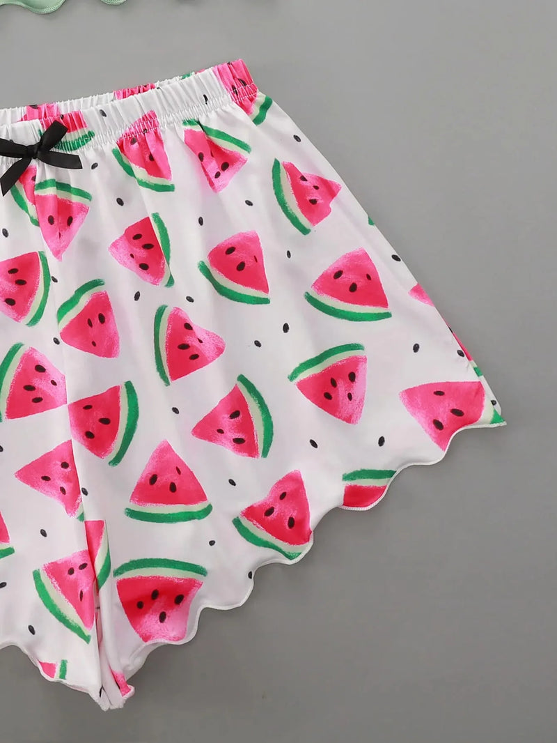 Pijama Feminino Melancia - Conjunto Top Cropped e Shorts Fresquinho LooseFit | Tecido Super Macio e Confortável