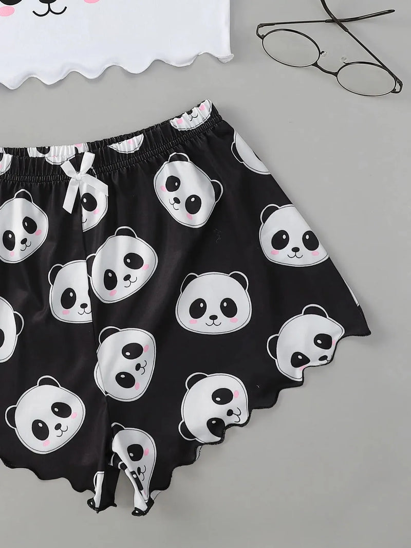 Pijama Feminino Panda - Conjunto Top Cropped e Shorts Fresquinho LooseFit | Tecido Super Macio e Confortável