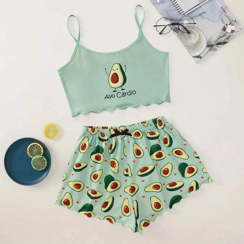 Pijama Feminino AbacateLover - Conjunto Top Cropped e Shorts Fresquinho LooseFit | Tecido Super Macio e Confortável