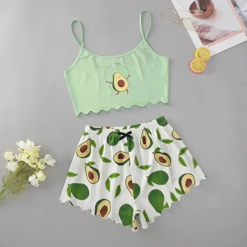 Pijama Feminino Abacate - Conjunto Top Cropped e Shorts Fresquinho LooseFit | Tecido Super Macio e Confortável