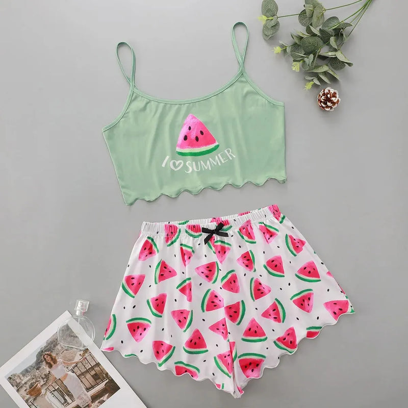 Pijama Feminino Melancia - Conjunto Top Cropped e Shorts Fresquinho LooseFit | Tecido Super Macio e Confortável