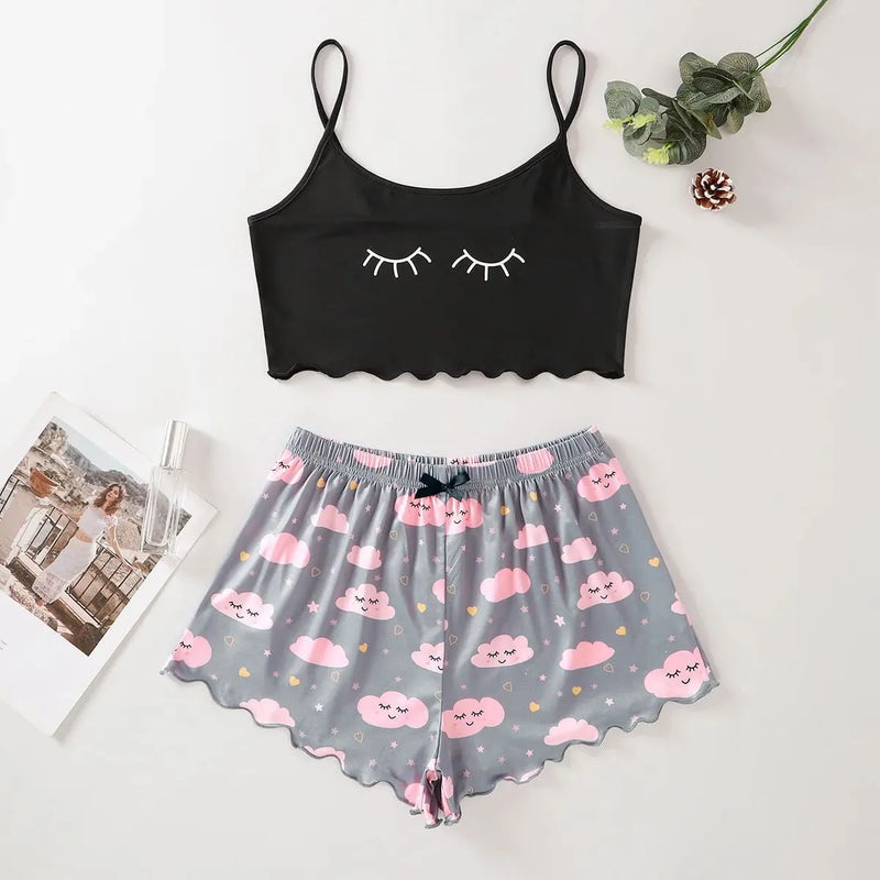 Pijama Feminino SweetDreams - Conjunto Top Cropped e Shorts Fresquinho LooseFit | Tecido Super Macio e Confortável