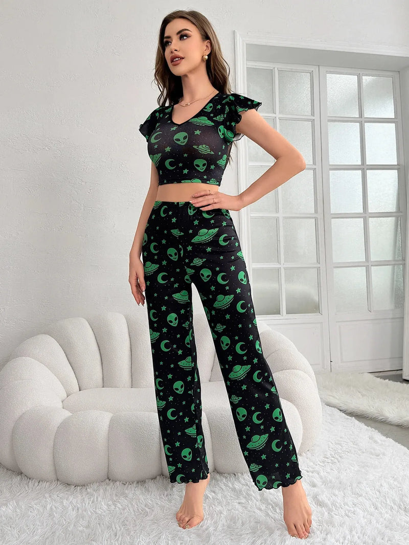 Pijama Feminino Aliens Conjunto Com Calça | Tecido Leve e Confortável