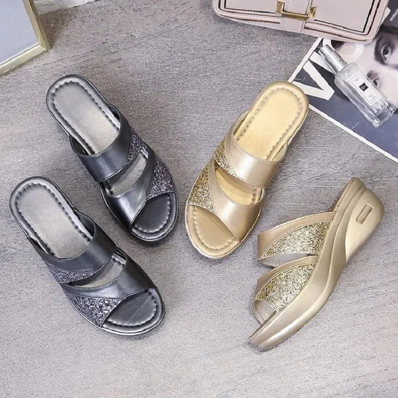 Sandália Slide De Plataforma SideShine - Couro PU Macio e Confortável Com Amortecimento e Design Moderno