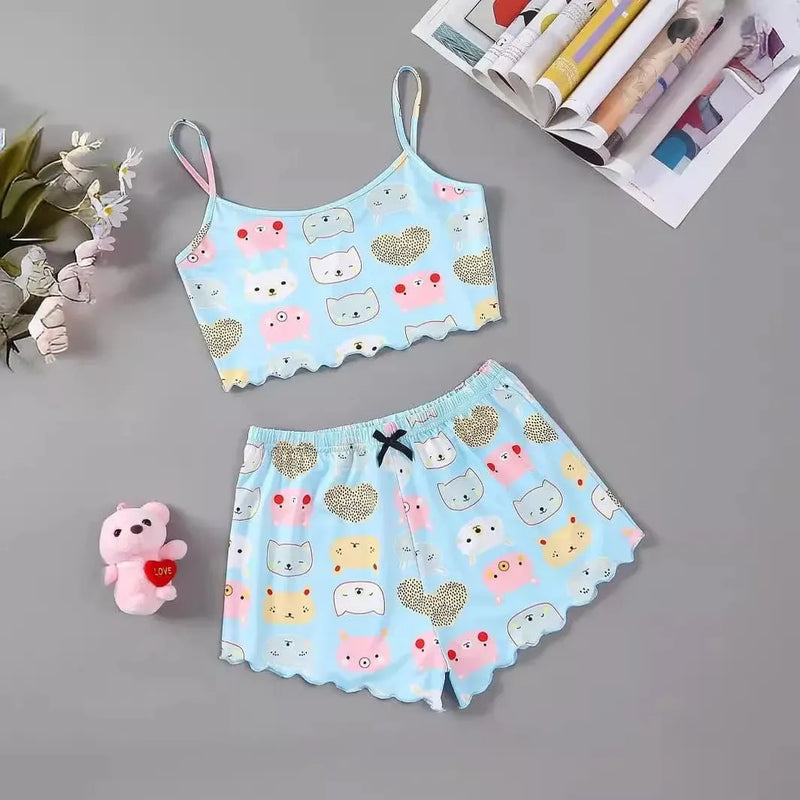 Pijama Feminino Cats - Conjunto Top Cropped e Shorts Fresquinho LooseFit | Tecido Super Macio e Confortável