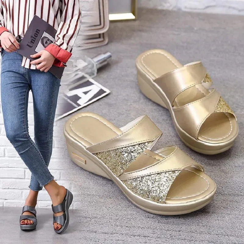 Sandália Slide De Plataforma SideShine - Couro PU Macio e Confortável Com Amortecimento e Design Moderno