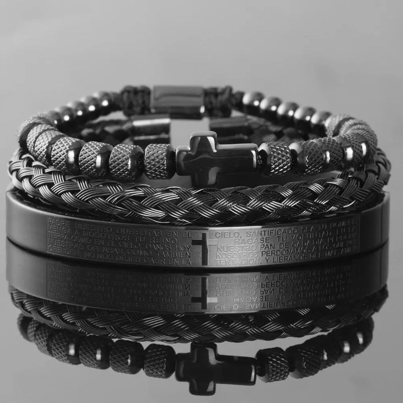 Kit 3 Pulseiras CRUZ - Joia em Aço Inoxidável Banhada em Ouro e Prata