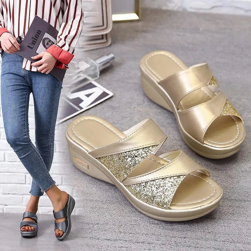 Sandália Slide De Plataforma SideShine - Couro PU Macio e Confortável Com Amortecimento e Design Moderno