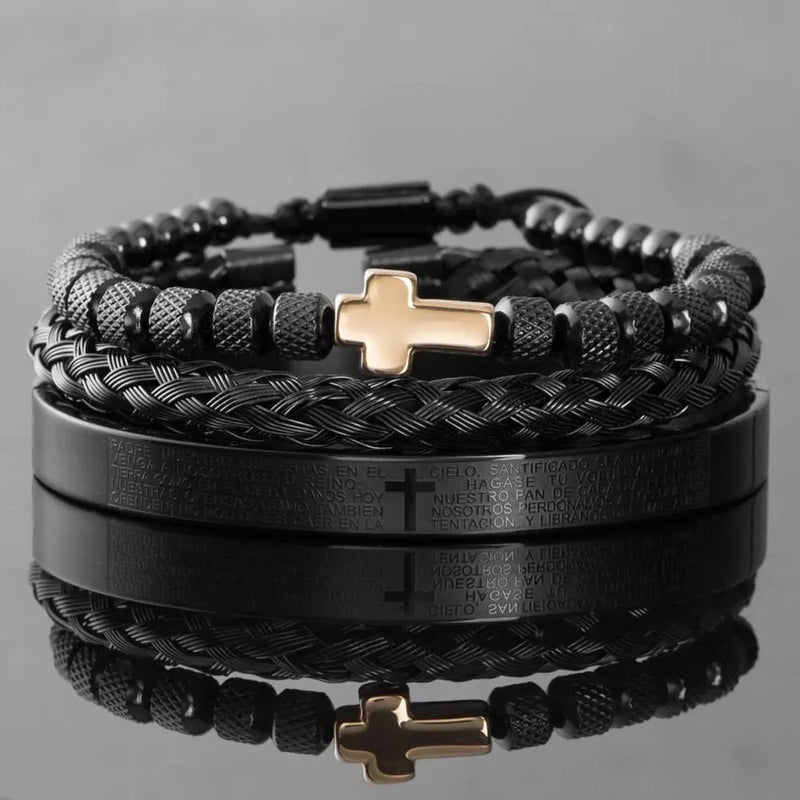 Kit 3 Pulseiras CRUZ - Joia em Aço Inoxidável Banhada em Ouro e Prata
