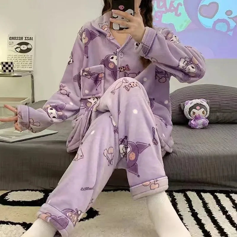 Pijama Feminino de Pelúcia Kitty Conjunto Com Moletom e Calça De Pelúcia Plush | Quentinho, Macio e Super Confortável