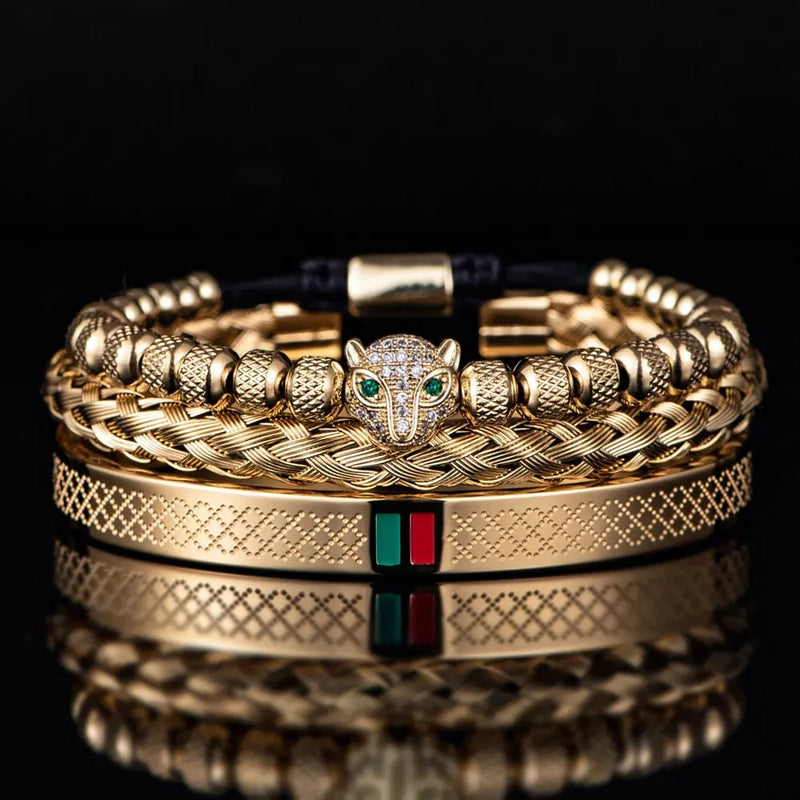 Pulseira LEOPARD ELEGANCE - Joia em Aço Inoxidável Banhada em Ouro e Prata
