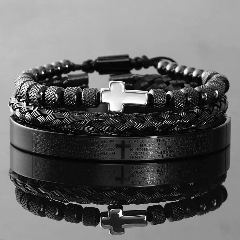 Kit 3 Pulseiras CRUZ - Joia em Aço Inoxidável Banhada em Ouro e Prata