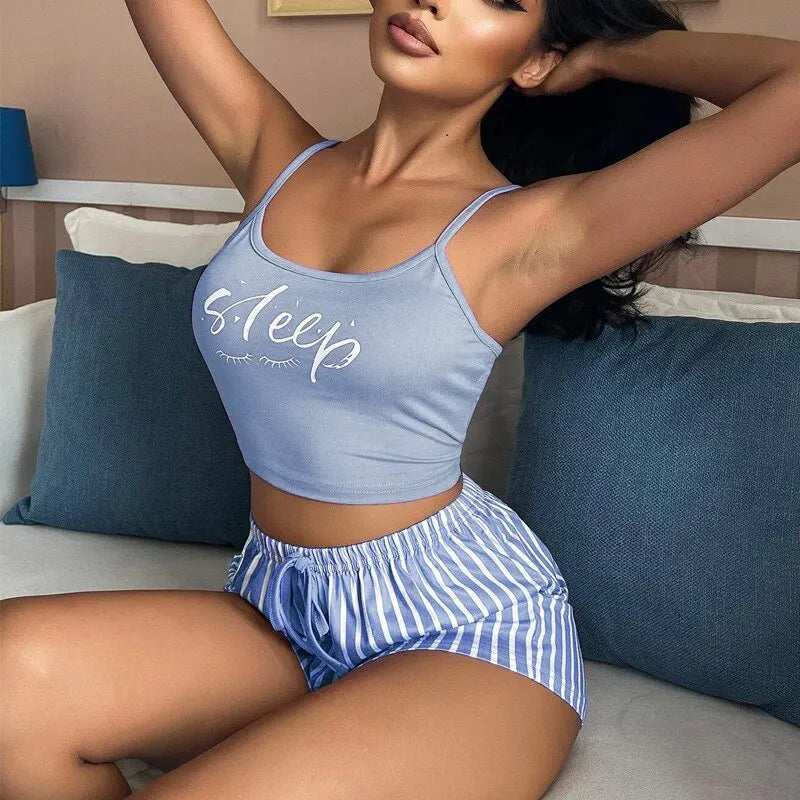 Pijama Feminino Summer Sleep - Conjunto Top Cropped e Shorts Fresquinho LooseFit | Tecido Super Macio e Confortável