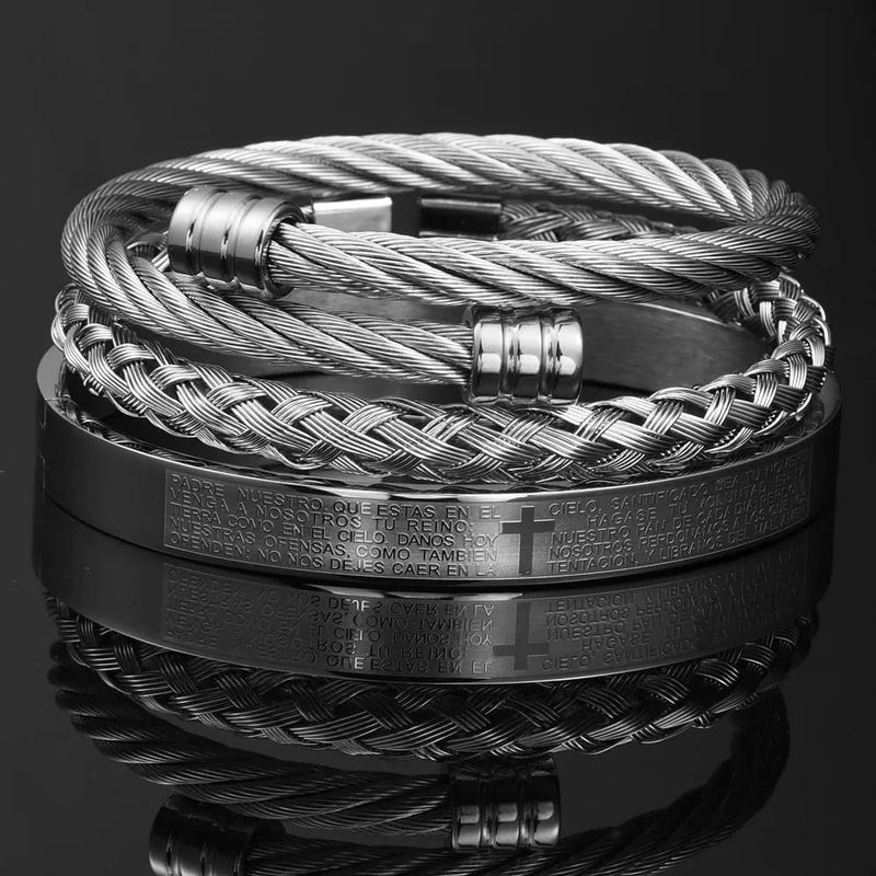 Kit 3 Pulseiras CRUZ - Joia em Aço Inoxidável Banhada em Ouro e Prata