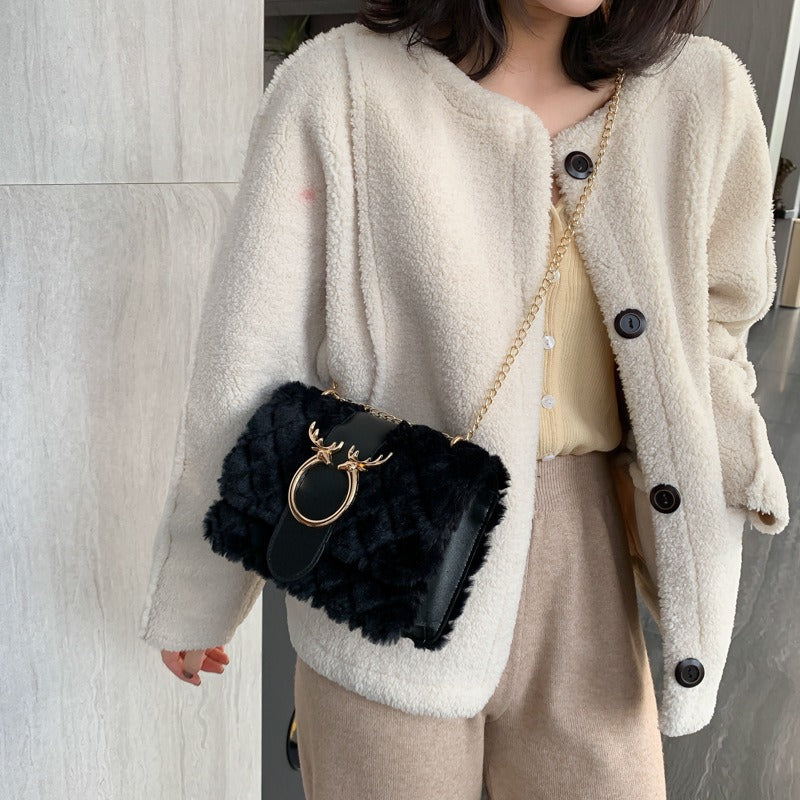 Bolsa Feminina Transversal de Veludo em Couro PU WINTER PATTY
