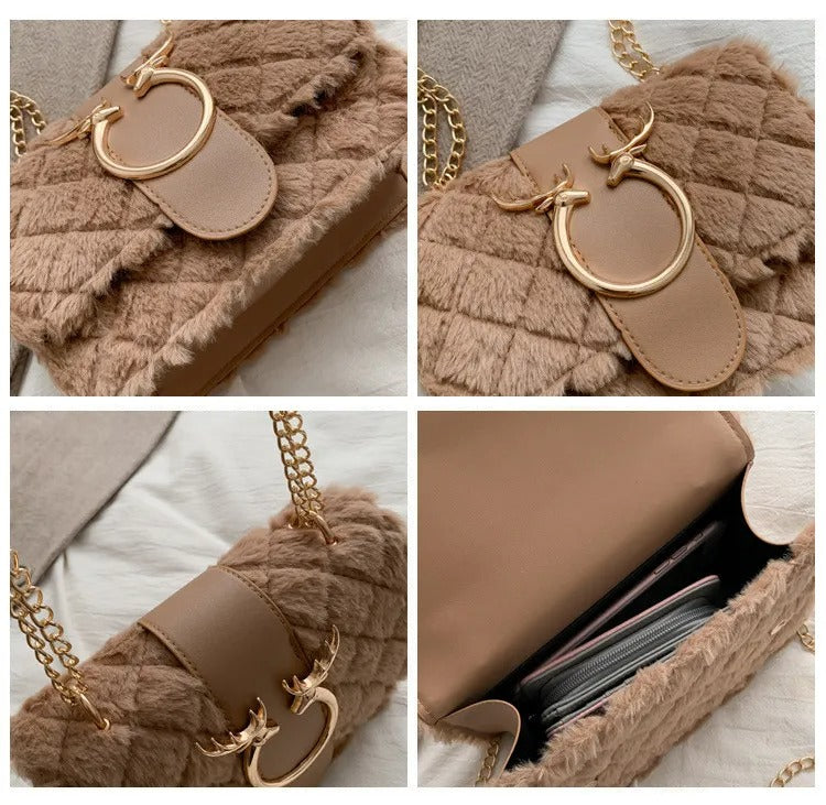 Bolsa Feminina Transversal de Veludo em Couro PU WINTER PATTY
