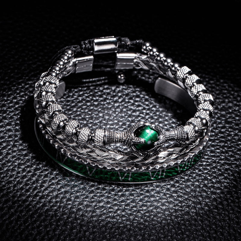 Conjunto De Pulseiras ROYAL EAGLE - Joia Em Aço Inoxidável Com Pedra Natural