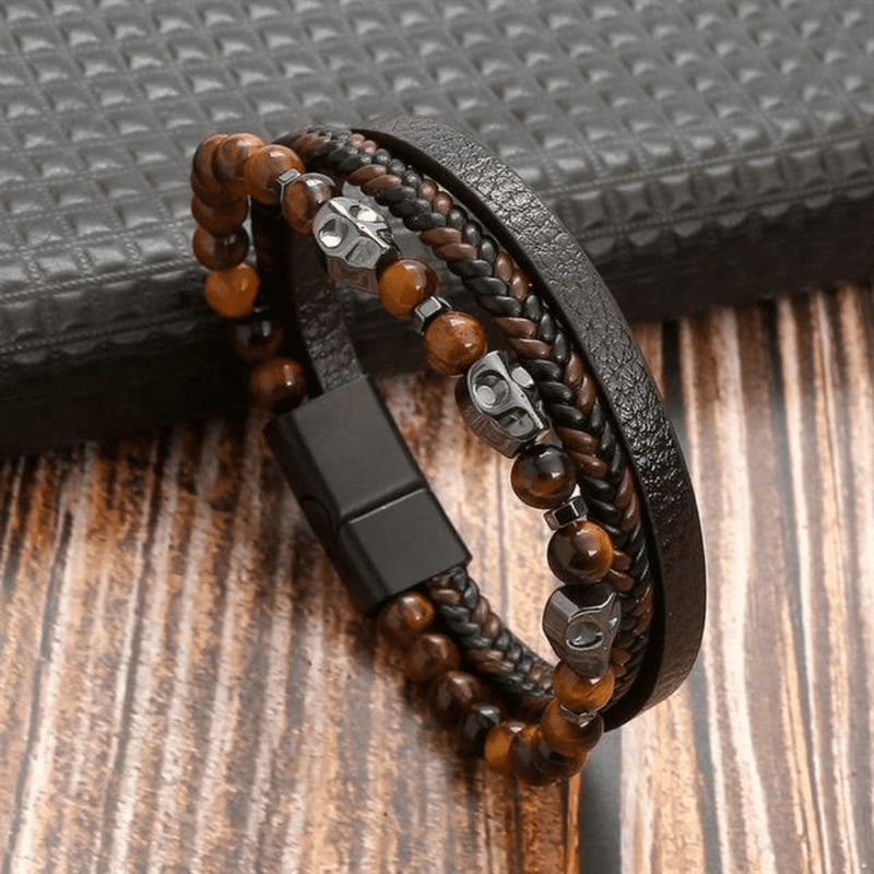 Pulseira em Couro com Pedras e Pingentes THE MAN