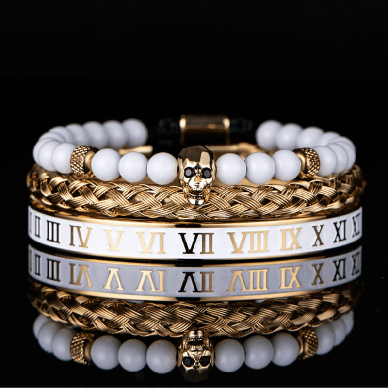 Kit 3 Pulseiras Premium Banhada a Ouro com Strass e Diversos Pingentes ROYAL