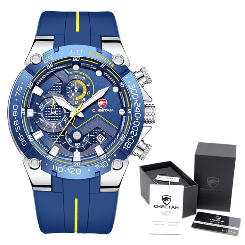 Relógio Masculino CHEETAH TACHYMETER - Design Sport Fino, Cronógrafo, Calendário e à Prova D'água