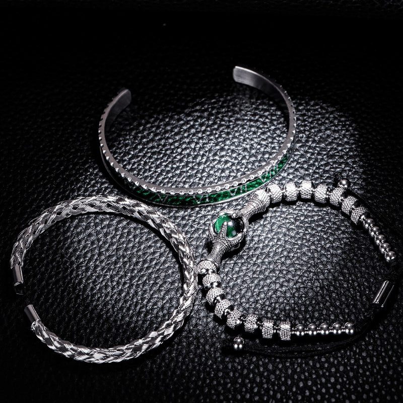 Conjunto De Pulseiras ROYAL EAGLE - Joia Em Aço Inoxidável Com Pedra Natural