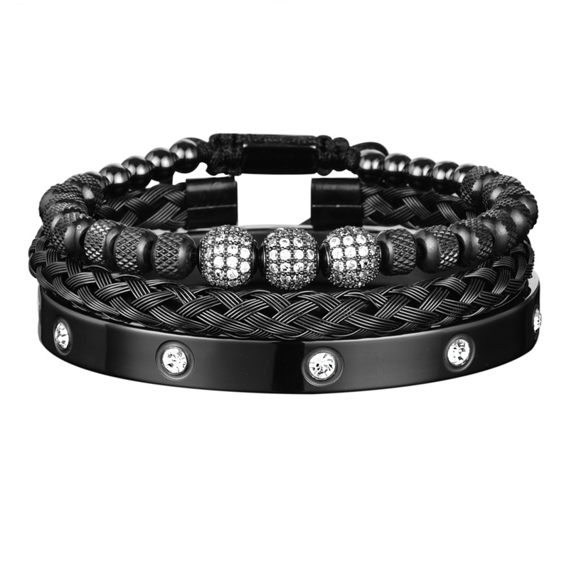 Kit 3 Pulseiras Masculinas Banhadas em Ouro e Prata Cravejada com Zircônias AAA MAGNATA