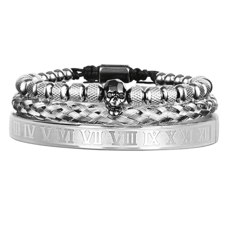 Kit 3 Pulseiras Banhada em Ouro e Prata Caveira OLD SKULL