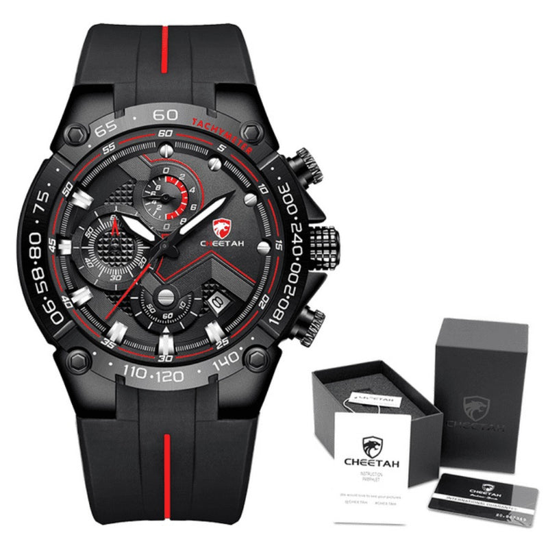 Relógio Masculino CHEETAH TACHYMETER - Design Sport Fino, Cronógrafo, Calendário e à Prova D'água