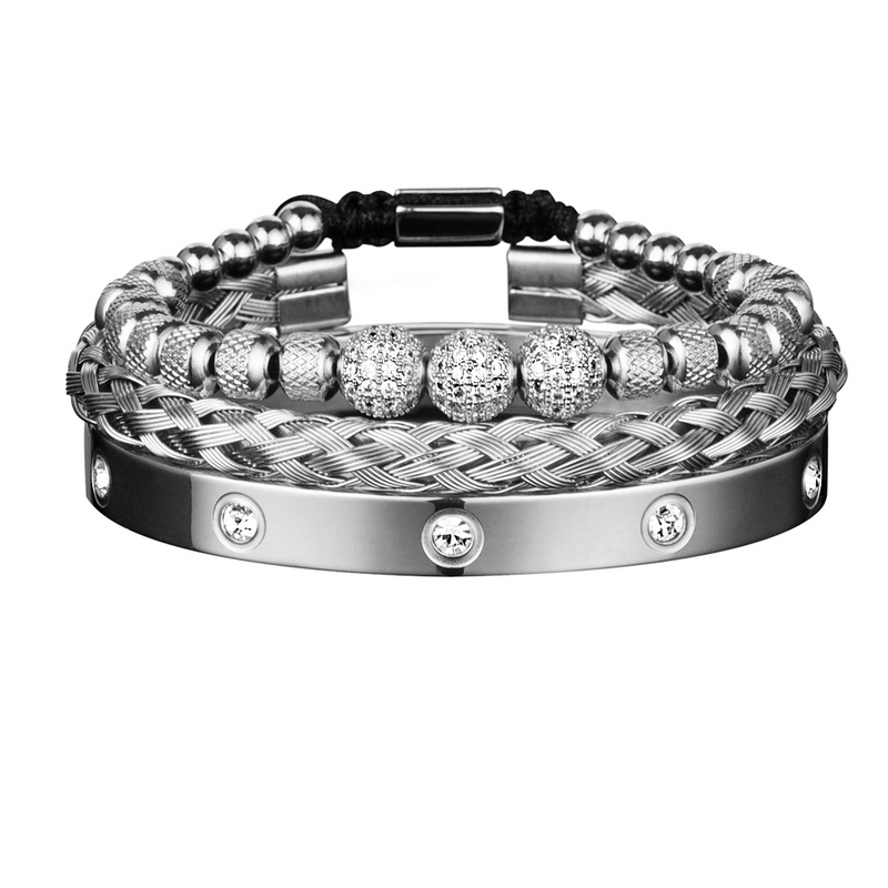 Kit 3 Pulseiras Masculinas Banhadas em Ouro e Prata Cravejada com Zircônias AAA MAGNATA