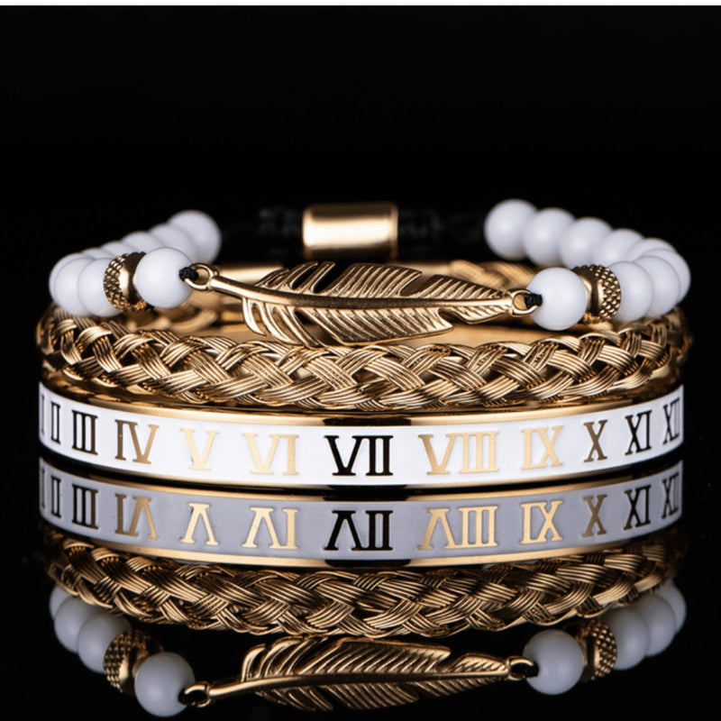 Kit 3 Pulseiras Premium Banhada a Ouro com Strass e Diversos Pingentes ROYAL
