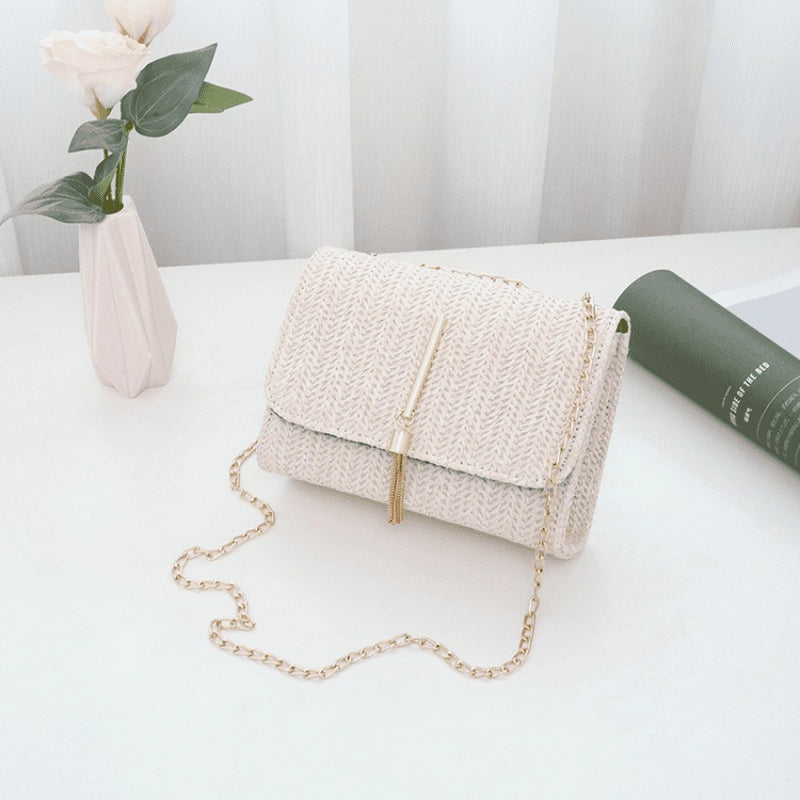 Bolsa Feminina de Ombro Trançada em Ráfia Clutch HandBag OLD FASHION