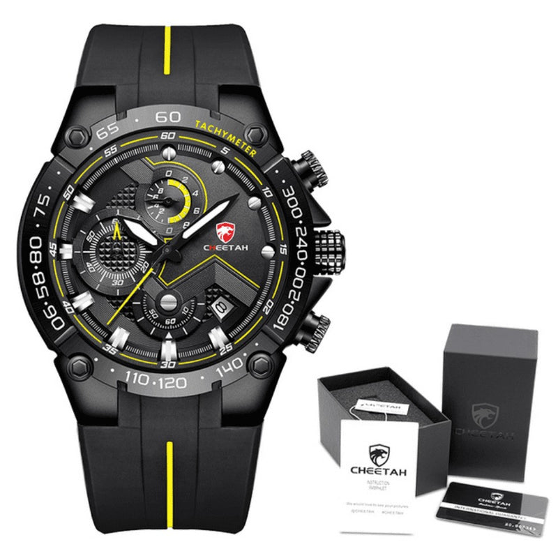 Relógio Masculino CHEETAH TACHYMETER - Design Sport Fino, Cronógrafo, Calendário e à Prova D'água