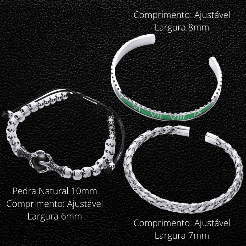 Conjunto De Pulseiras ROYAL EAGLE - Joia Em Aço Inoxidável Com Pedra Natural