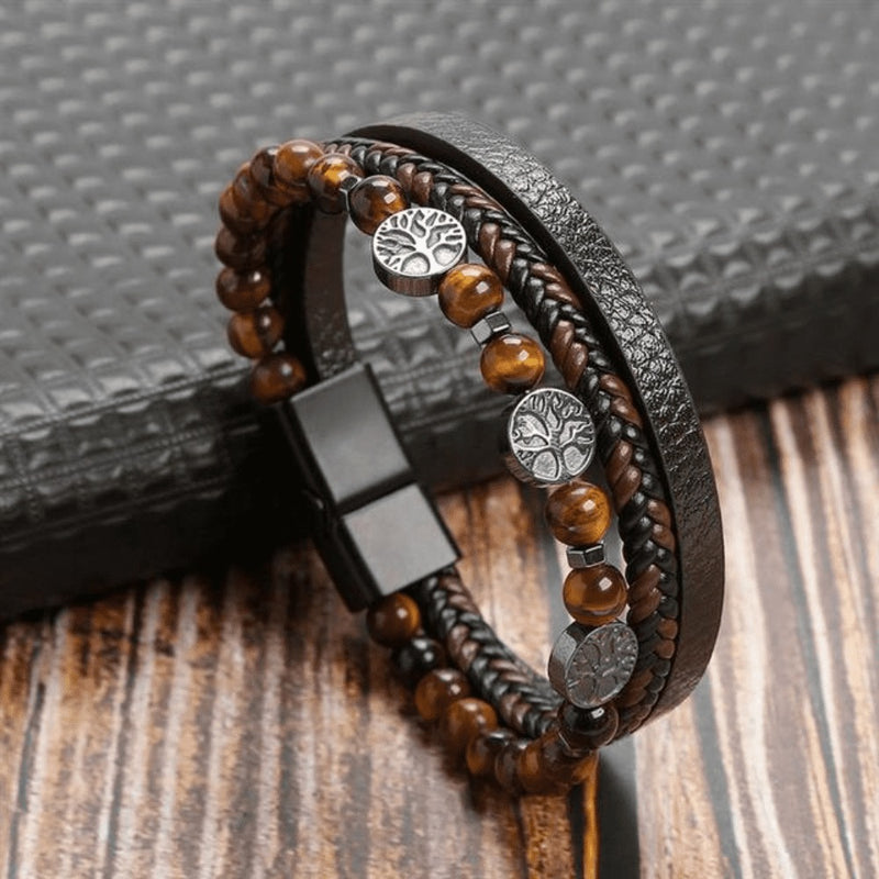 Pulseira em Couro com Pedras e Pingentes THE MAN