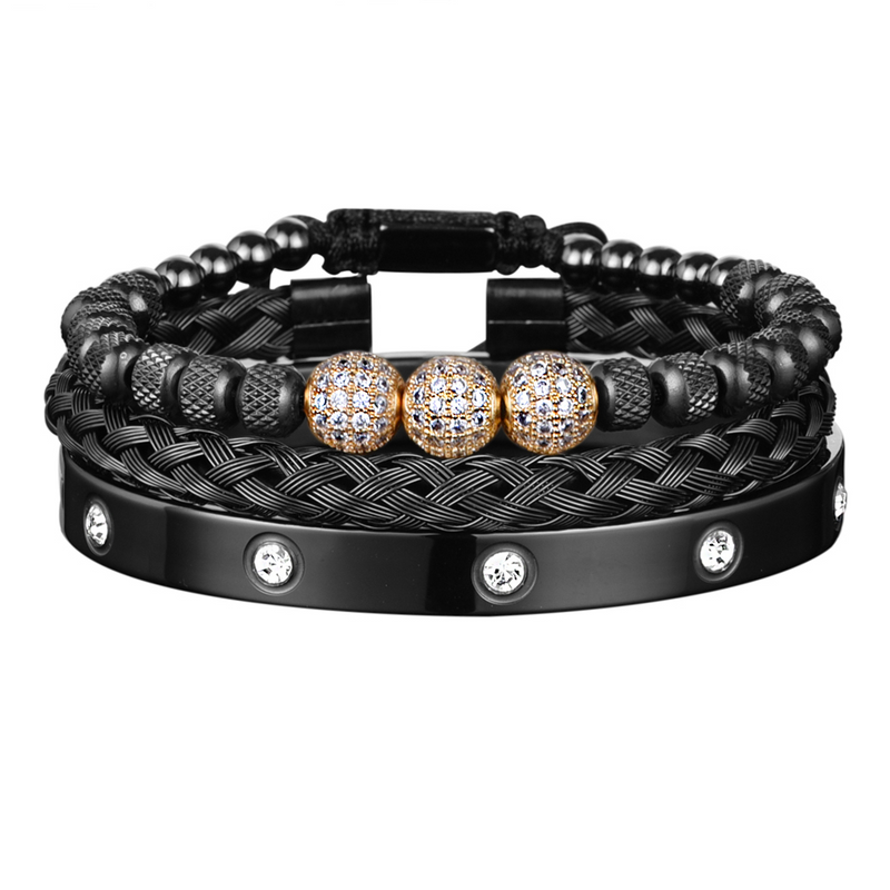 Kit 3 Pulseiras Masculinas Banhadas em Ouro e Prata Cravejada com Zircônias AAA MAGNATA