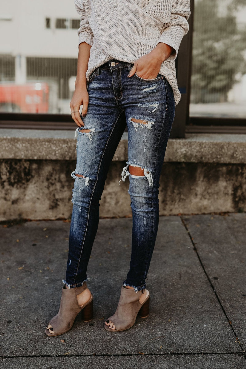 Calça Jeans Feminina Skinny Destroyed - Casual Bliss