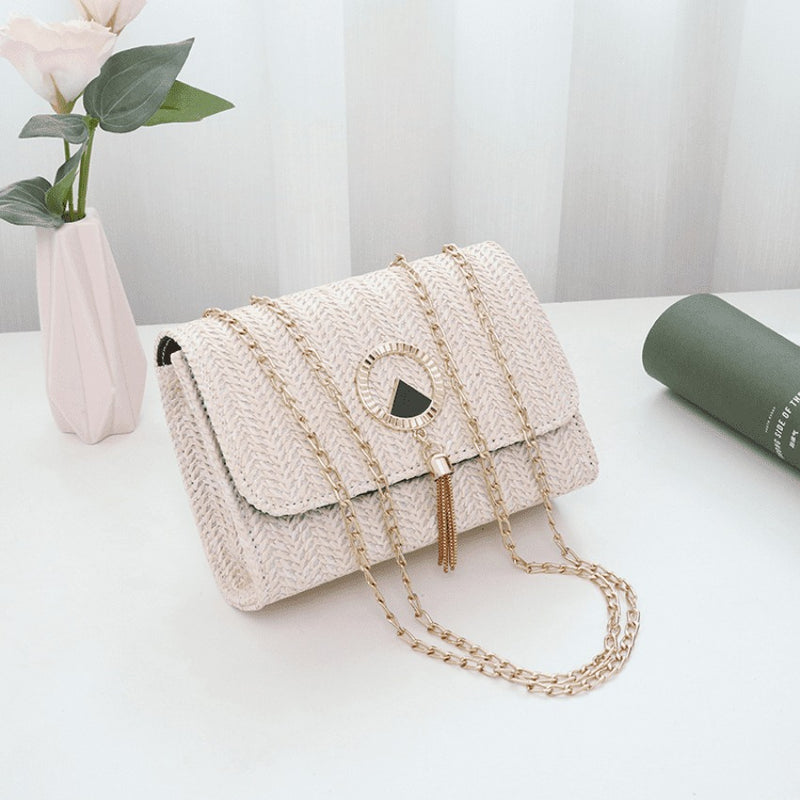 Bolsa Feminina de Ombro Trançada em Ráfia Clutch HandBag OLD FASHION