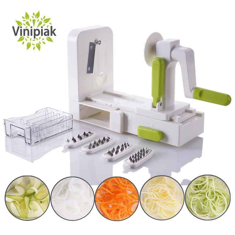 Fatiador Ralador Espiral para Legumes e Frutas - 5 Lâminas Aço Inox